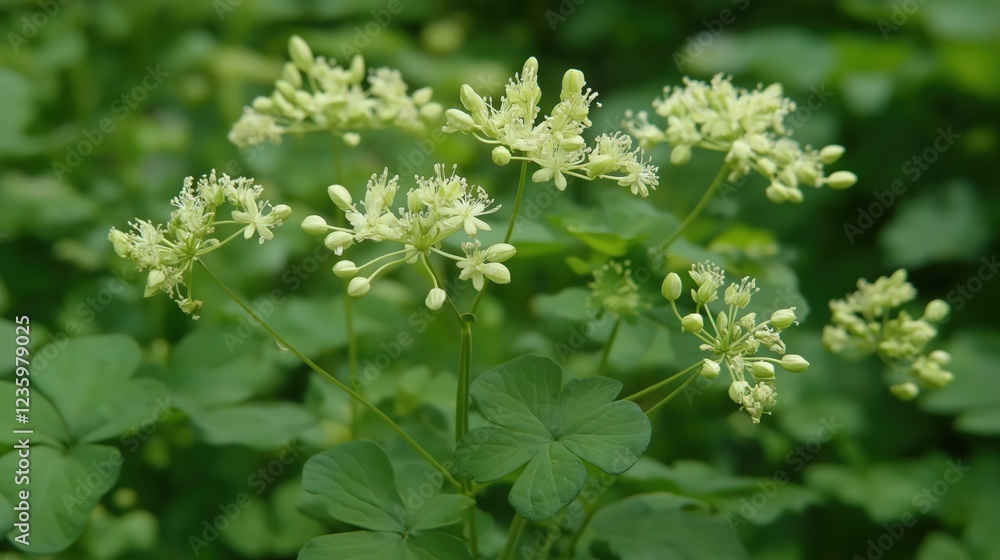 Delicate Pale Yellow Flowers and Green Cloverlike Foliage Delicate Pale Yellow Flowers and Green Cloverlike Foliage