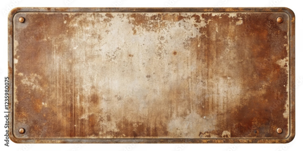 Fototapeta premium A weathered metal sign with a rusty brown patina and four rivets for attaching it to a surface