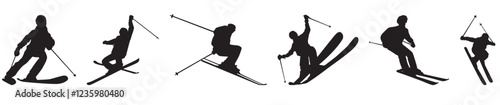 skiing silhouette. collection of skier on isolated background