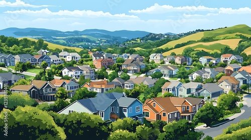 Suburban Homes Scenic Valley View. Possible Use Stock photo photo