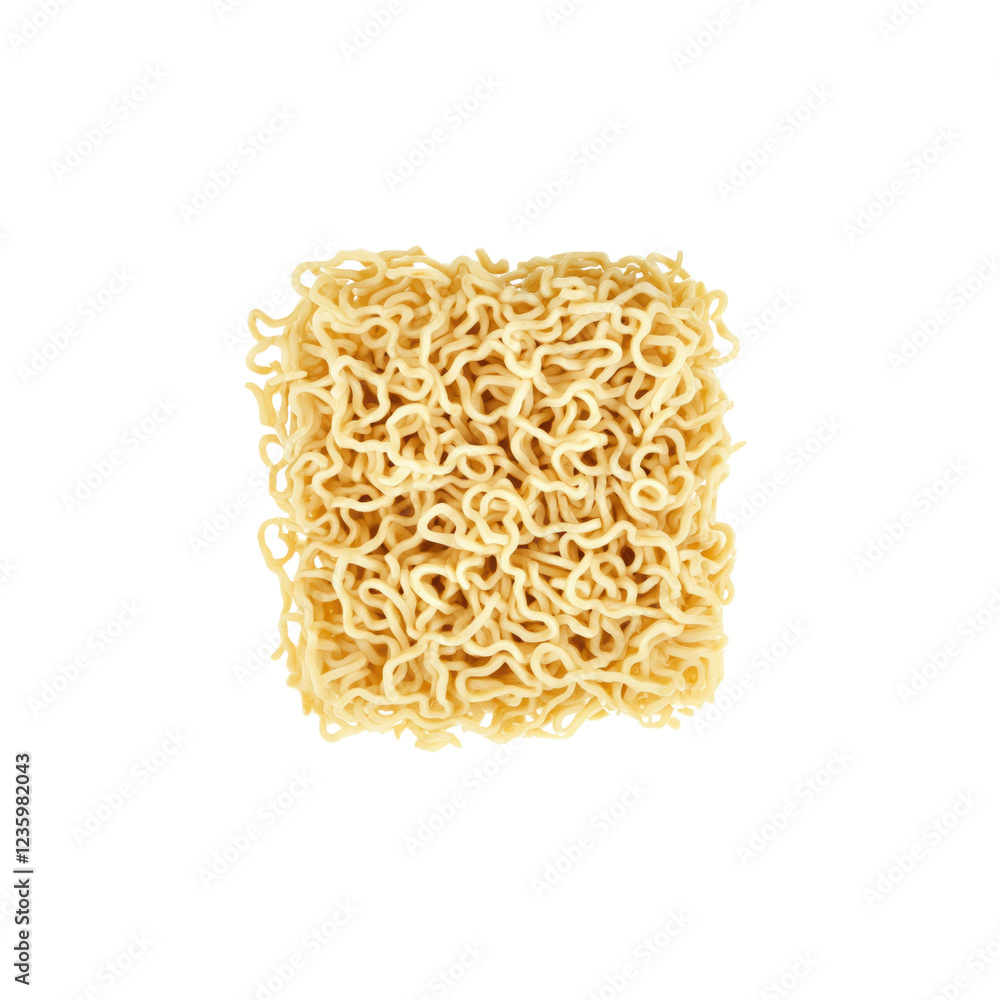 Raw Instant Noodle Block Isolated on White Background for Cooking