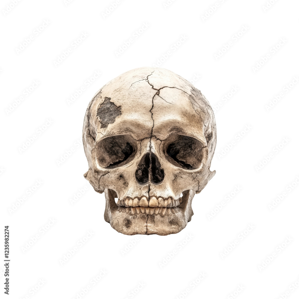 Realistic Human Skull on White Background for Scientific Context Realistic Human Skull on White Background for Scientific Context