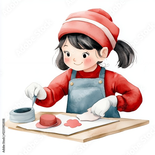 Young girl joyfully engaged in painting colorful shapes during a creative crafting session at home