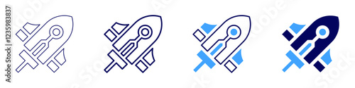 Rocket aerodynamics icon in 4 different styles. Thin Line, Line, Bold, and Bold Line. Duotone style. Editable stroke