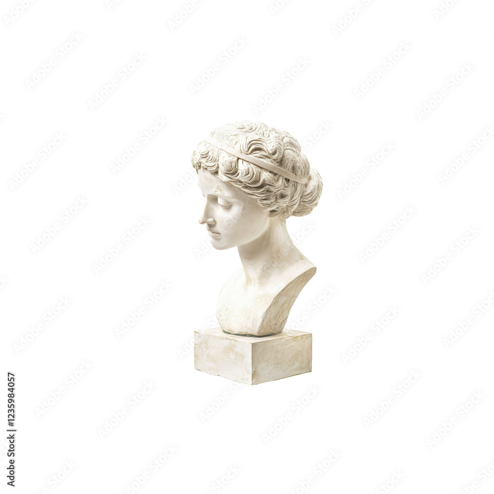 Fototapeta premium Elegant White Marble Bust of a Classical Female Figure with Wavy Hair