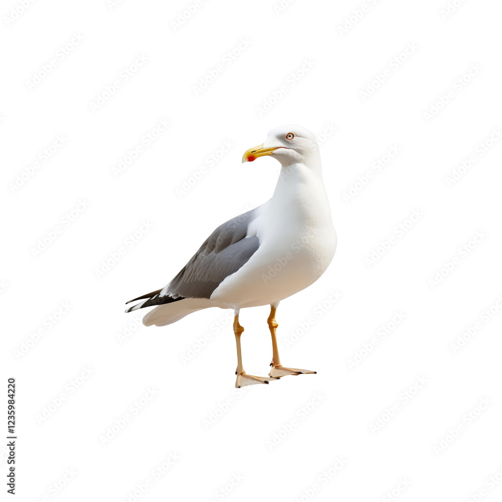Naklejka premium Elegant Seagull Standing on White Background with Bright Colors