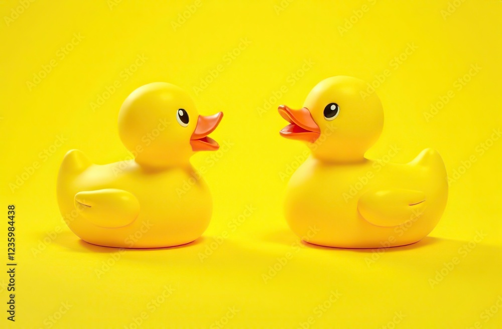 Rubber duckies floating in bubbles on yellow background Rubber duckies floating in bubbles on yellow background