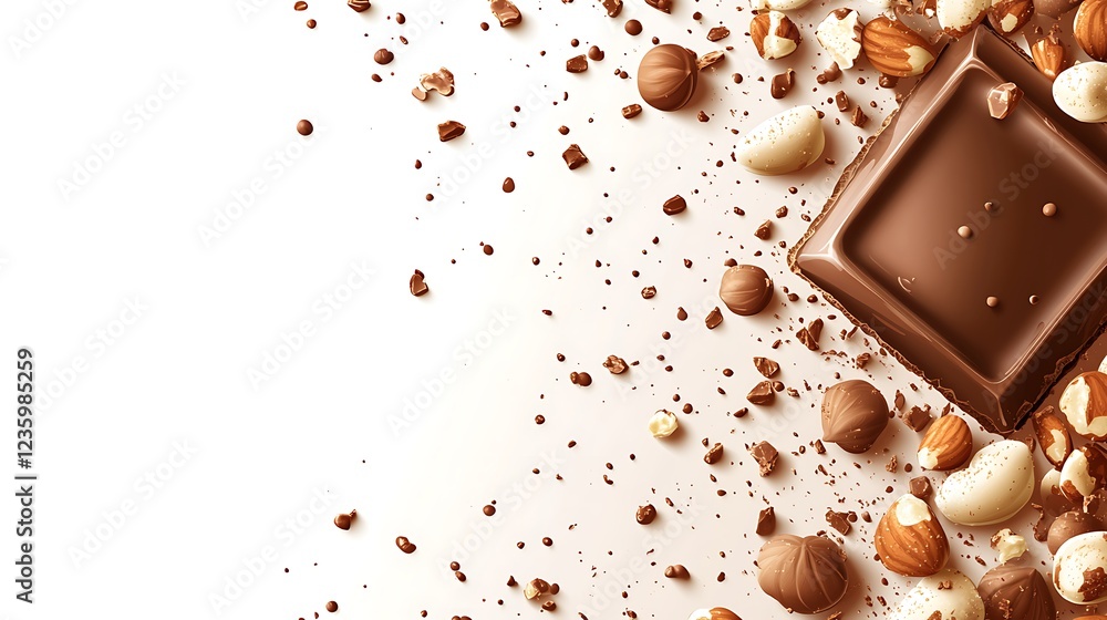 Chocolate bar with nuts on white background, high-quality food photography, product display, edible Chocolate bar with nuts on white background, high-quality food photography, product display, edible