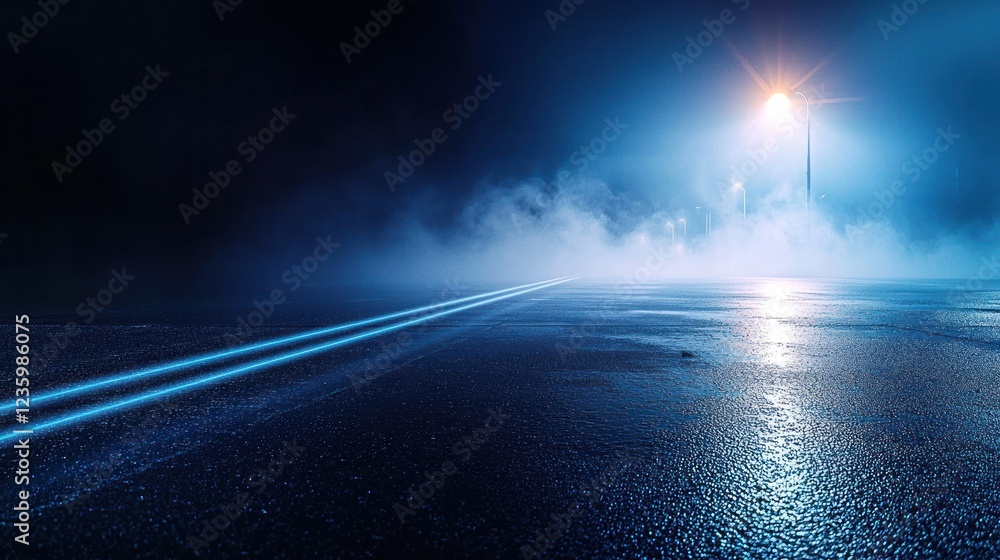 Rainy Night Road with Bright Headlights Rainy Night Road with Bright Headlights