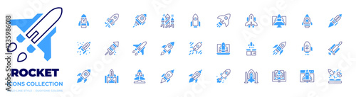 Rocket icon collection. Bold line style. Duotone colors. rocket, startup, imagination, spaceship, management, rocket launch, launch, deployment
