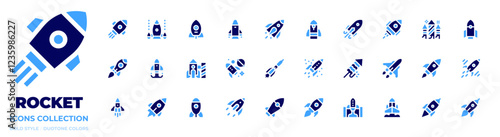 Rocket icon collection. Bold style. Duotone colors. rocket, startup, soyuz rocket, spaceship, management, rocket launch, launch