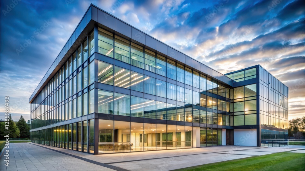 Modern university building with sleek glass walls and a minimalist architectural style, featuring large windows that allow natural light to pour in, modern university building, sleek glass walls Modern university building with sleek glass walls and a minimalist architectural style, featuring large windows that allow natural light to pour in, modern university building, sleek glass walls