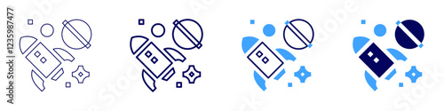 Rocket interactivity icon in 4 different styles. Thin Line, Line, Bold, and Bold Line. Duotone style. Editable stroke