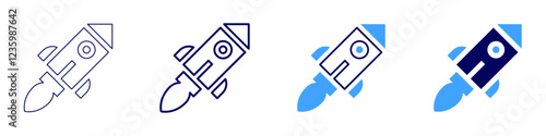 Rocket launchers icon in 4 different styles. Thin Line, Line, Bold, and Bold Line. Duotone style. Editable stroke