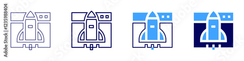 Rocket payload icon in 4 different styles. Thin Line, Line, Bold, and Bold Line. Duotone style. Editable stroke