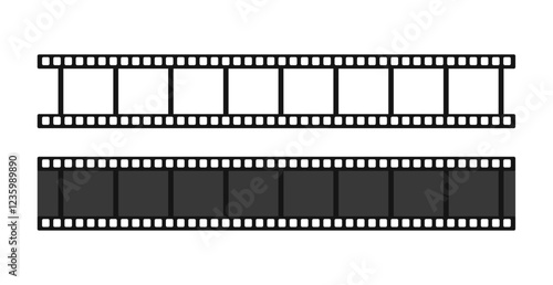 Film strip designs in various styles. film trip vector. Realistic film strip icon used for cinema reel, videography elements. Vector illustration.