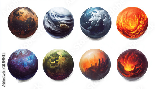 Wallpaper Mural Surreal Planets Nature Elements Art - Set of 6 on White Background Torontodigital.ca