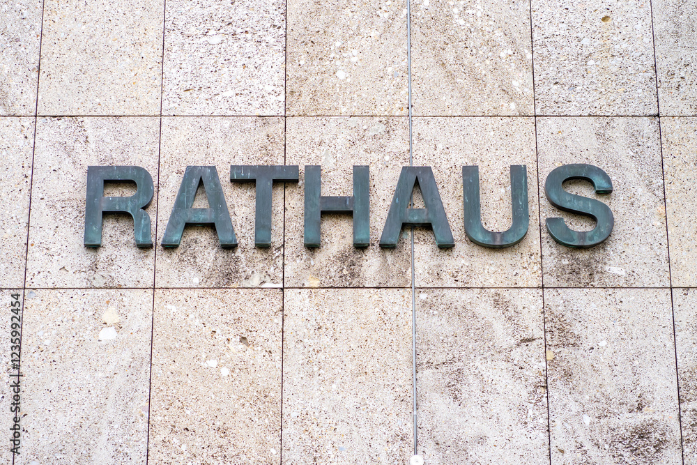 View of the City Hall sign on a wall of letters in an Austrian View of the City Hall sign on a wall of letters in an Austrian