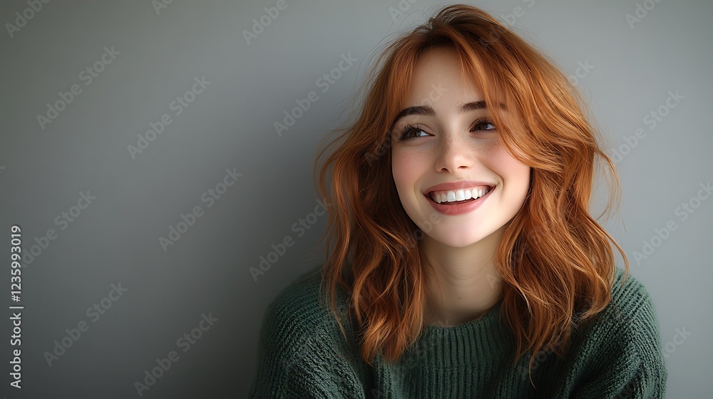Woman with a happy expression in front of a neutral background. Potential use stock photo for a women's magazine or social media Woman with a happy expression in front of a neutral background. Potential use stock photo for a women's magazine or social media