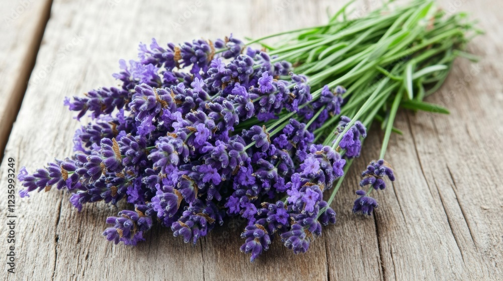 Naklejka premium lavender bouquet on rustic wooden background