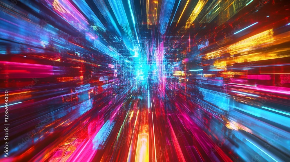 Abstract luminous energy streams in a colorful digital vortex of light speed Abstract luminous energy streams in a colorful digital vortex of light speed