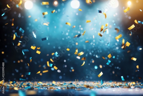 Stage confetti celebration, spotlight, awards
