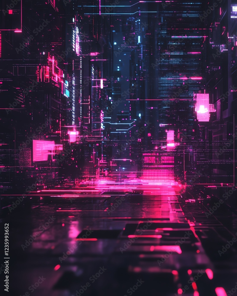 Obraz premium Futuristic neon circuit design background.