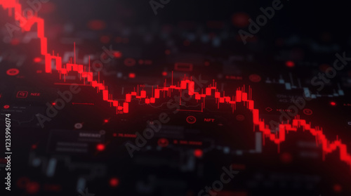 Red stock market crash chart symbolizes financial loss and economic downturn. The concept is of finance, investment, recession, and economic crisis.