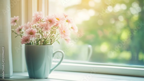 Wallpaper Mural Celebrating International Women's Day with spring flowers and coffee, a peaceful morning at home. Torontodigital.ca