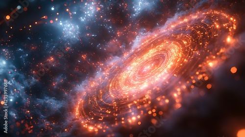 Cosmic swirl, fiery nebula, space, energy, background, digital art, science fiction, design