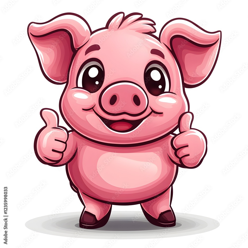 Fototapeta premium Cute Cartoon Pig Character Giving Thumbs Up in Bright Colors
