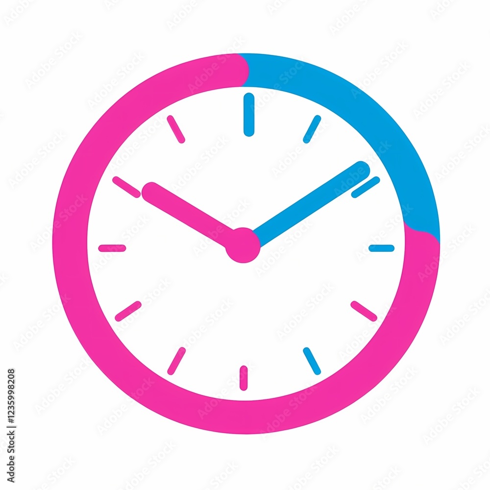 Time management clock icon in pink and blue. Time management clock icon in pink and blue.