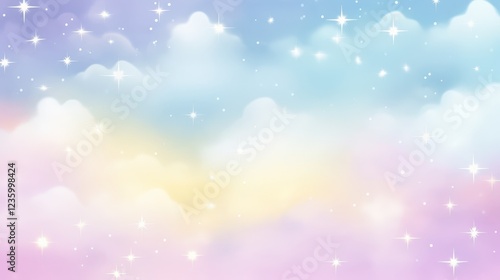 Serene Pastel Clouds with Sparkling Stars Over a Soft Background, Perfect for Dreamy Designs and Creative Projects