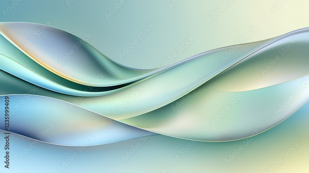 Fototapeta premium A soft gradient abstract backdrop transitioning from dark blues to light greens, with gentle curves and smooth transitions