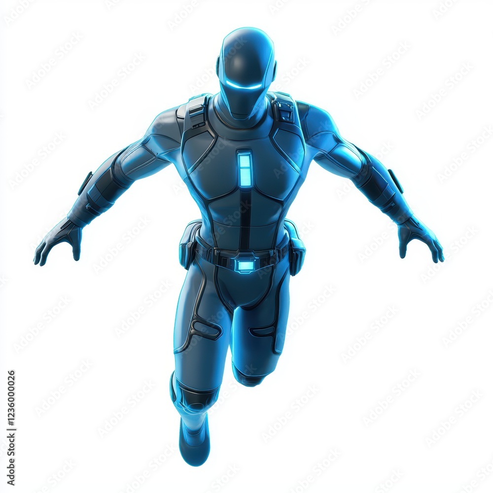 Gravity-defying superhero with an anti-gravity belt, floating in mid-air with a sleek futuristic suit, placed on a bright white background Gravity-defying superhero with an anti-gravity belt, floating in mid-air with a sleek futuristic suit, placed on a bright white background