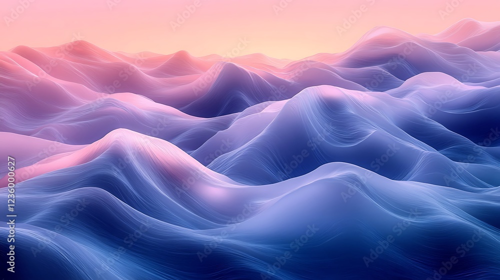 Obraz premium Abstract landscape of wavy mountains, sunrise colors. Possible use Background image, graphic design element