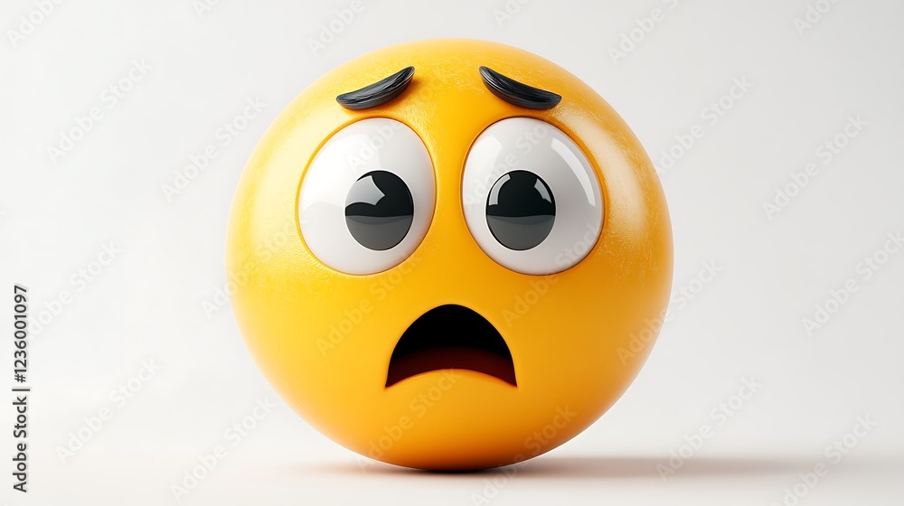 Fototapeta premium 3D Emoji, Worried Face, Studio Shot, Digital Art, Use in Messaging