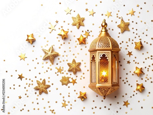 Festive Ramadan Golden Lantern and Confetti Web Banner photo