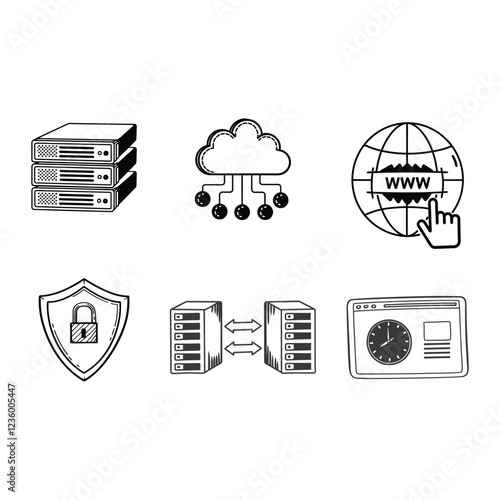 Web Icon Set, server, cloud server, security shield