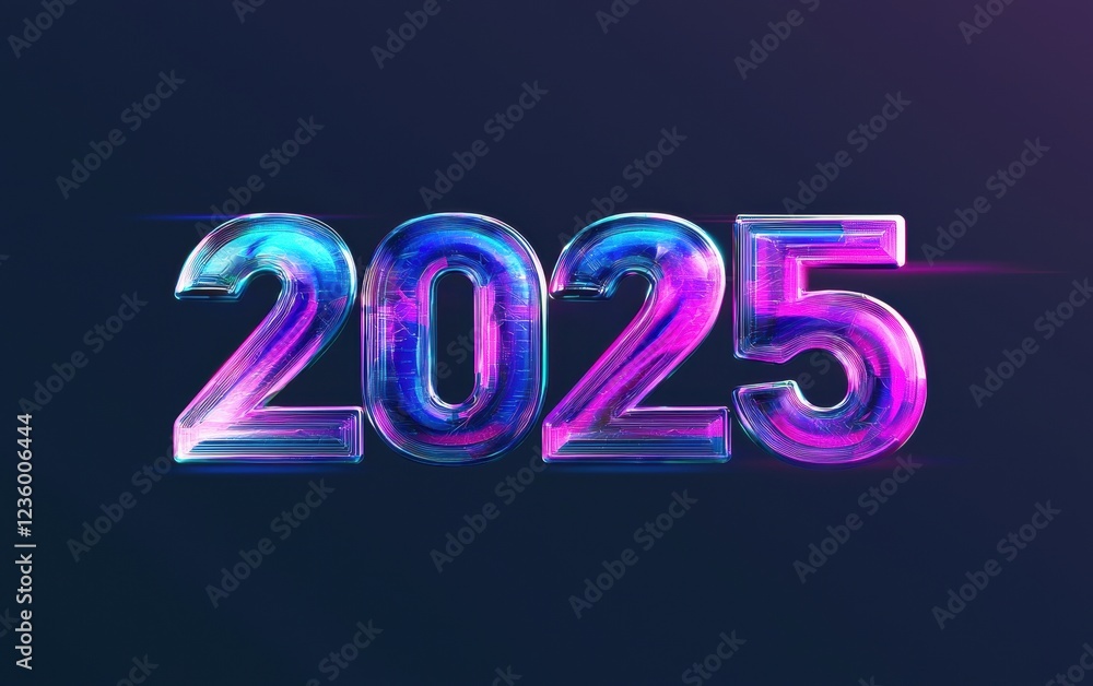 2025 designed with futuristic holographic texture with a glowing blue and purple effect, isolated on a dark gradient background 2025 designed with futuristic holographic texture with a glowing blue and purple effect, isolated on a dark gradient background