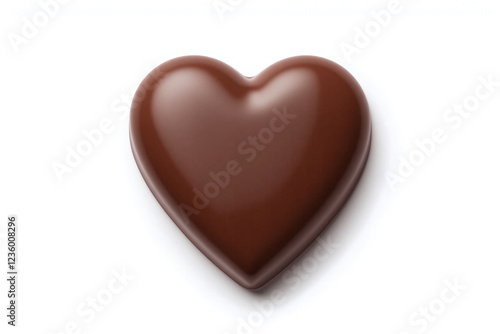 heart shaped chocolate piece with smooth glossy finish on white background
