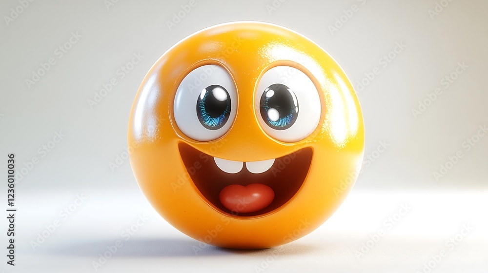 Fototapeta premium Happy emoticon 3D render studio shot. Possible use Social media graphic, digital art