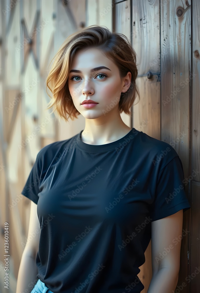 A pretty woman wearing a blank black t-shirt. Great for t-shirt mock-up. design, minimalist, casual, fashion, style, model, apparel, clothing, trendy, blank, simplicity, clean, stylish A pretty woman wearing a blank black t-shirt. Great for t-shirt mock-up. design, minimalist, casual, fashion, style, model, apparel, clothing, trendy, blank, simplicity, clean, stylish