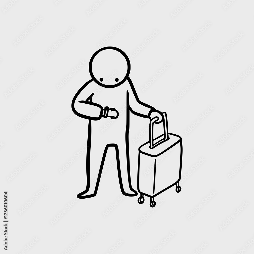 Minimalist Stick Figure Traveler with Luggage Minimalist Stick Figure Traveler with Luggage