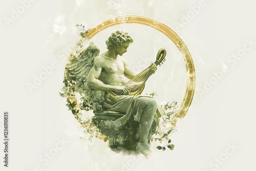 Statue of Apollo playing the lyre, Greek mythology, Generative AI