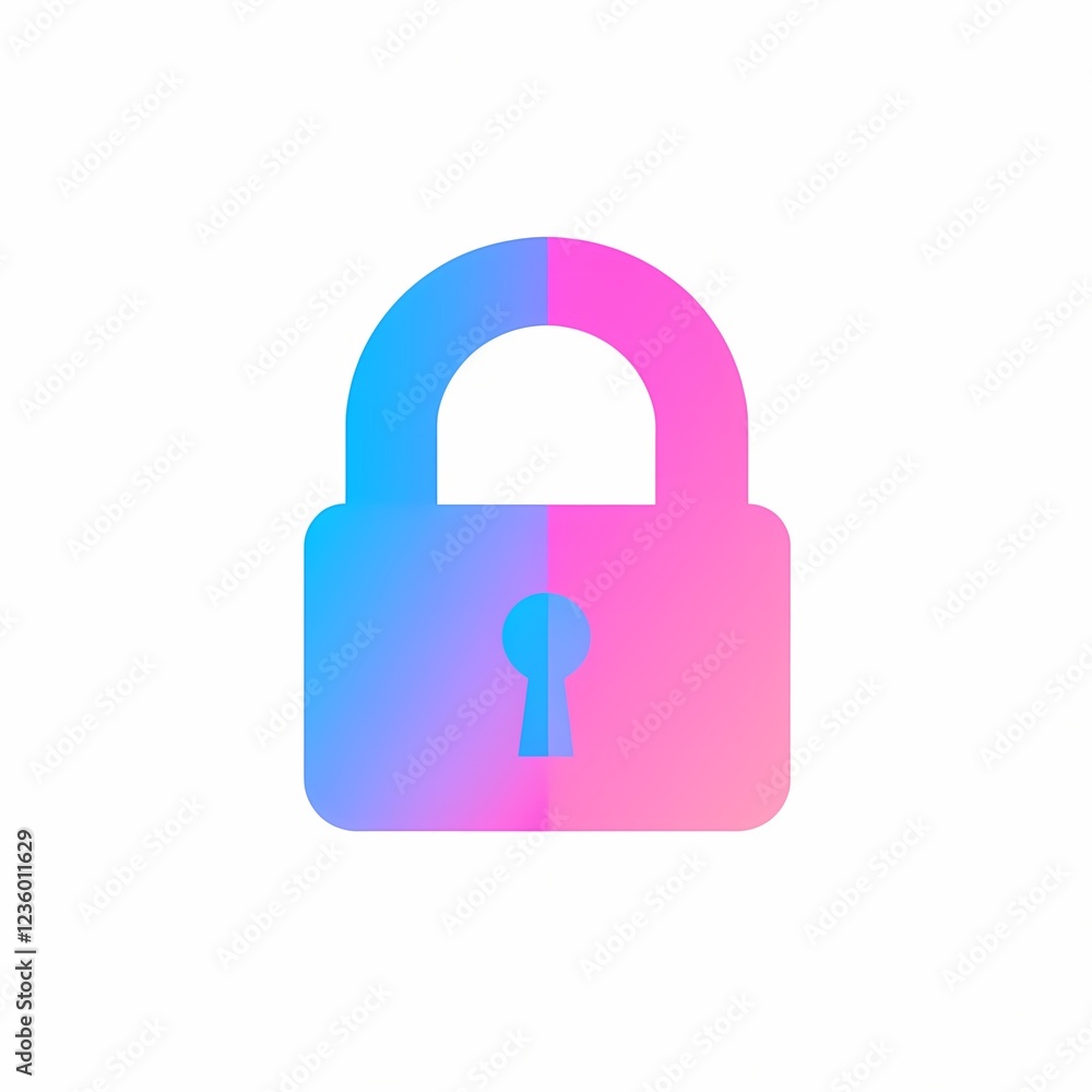 Gradient pink and blue padlock icon on white background. Gradient pink and blue padlock icon on white background.