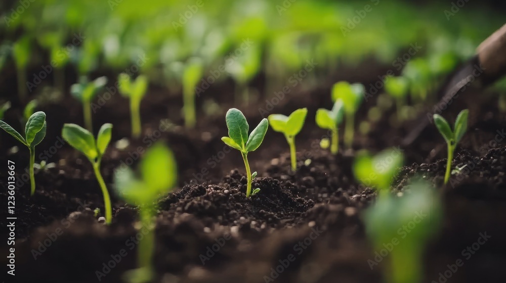 Young Seedlings Emerging From Dark Soil Young Seedlings Emerging From Dark Soil