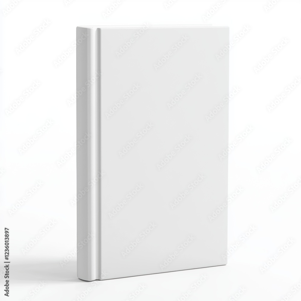 Book cover mockup standing upright with a blank design area, centered on a clean white background Book cover mockup standing upright with a blank design area, centered on a clean white background