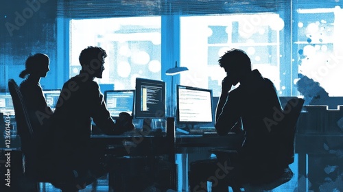 team of programmers working late at night photo