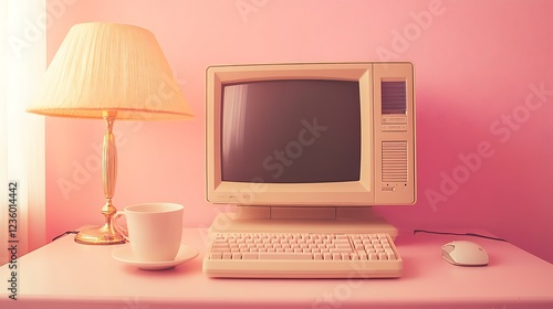 Vintage Computer Setup on Wooden Desk
